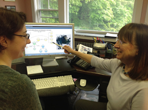 Scientist Mary Jane Perry (right), educator Carla Companion with a webinar on the bloom.: Photograph courtesy of Annette deCharo
